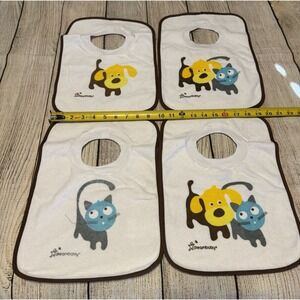 Dreambaby Terry Cloth Cotton Baby Bibs 4 Count Absorbent Cat Dog Designs TubB6